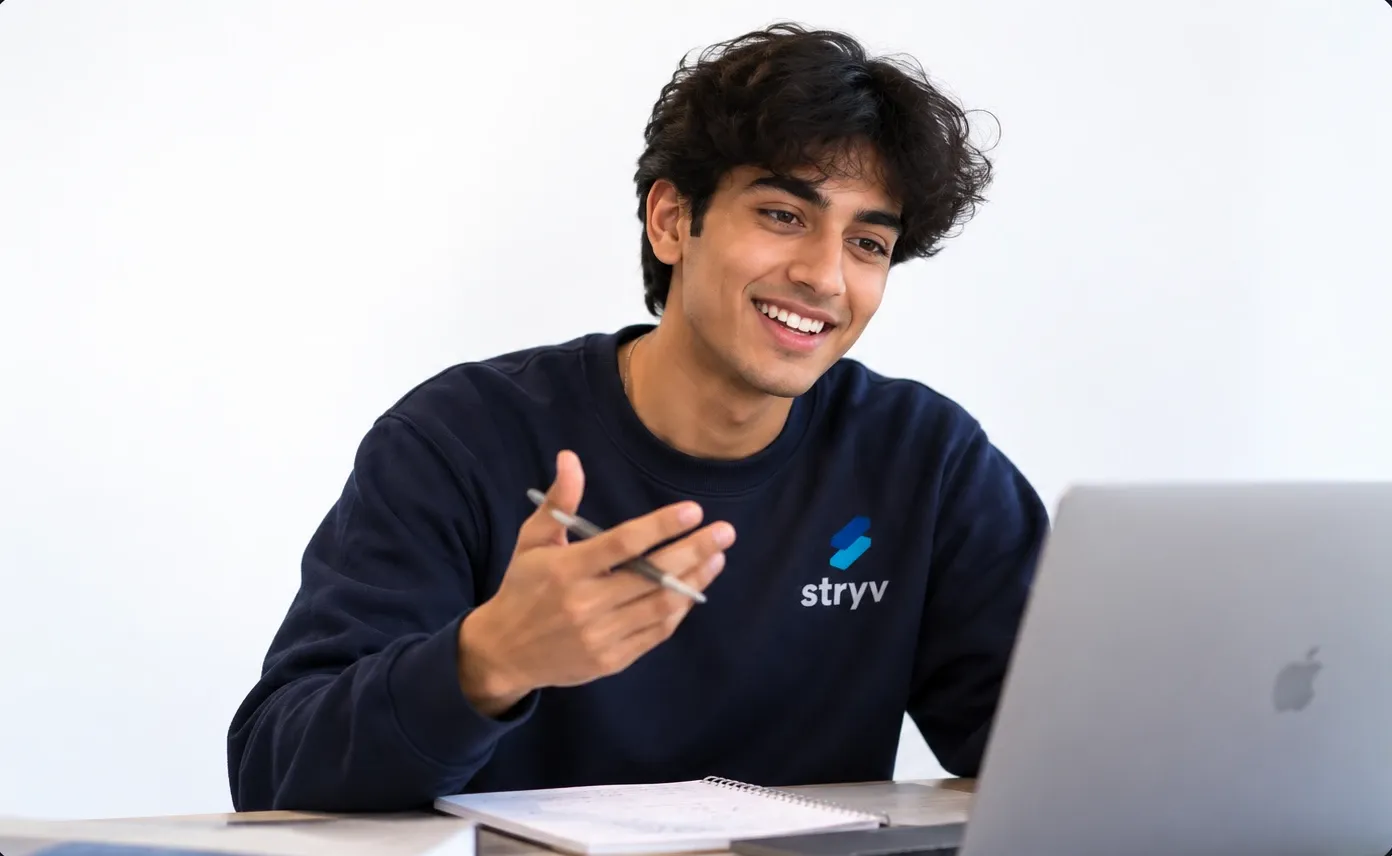 A Stryv tutor teaching a lesson on a laptop